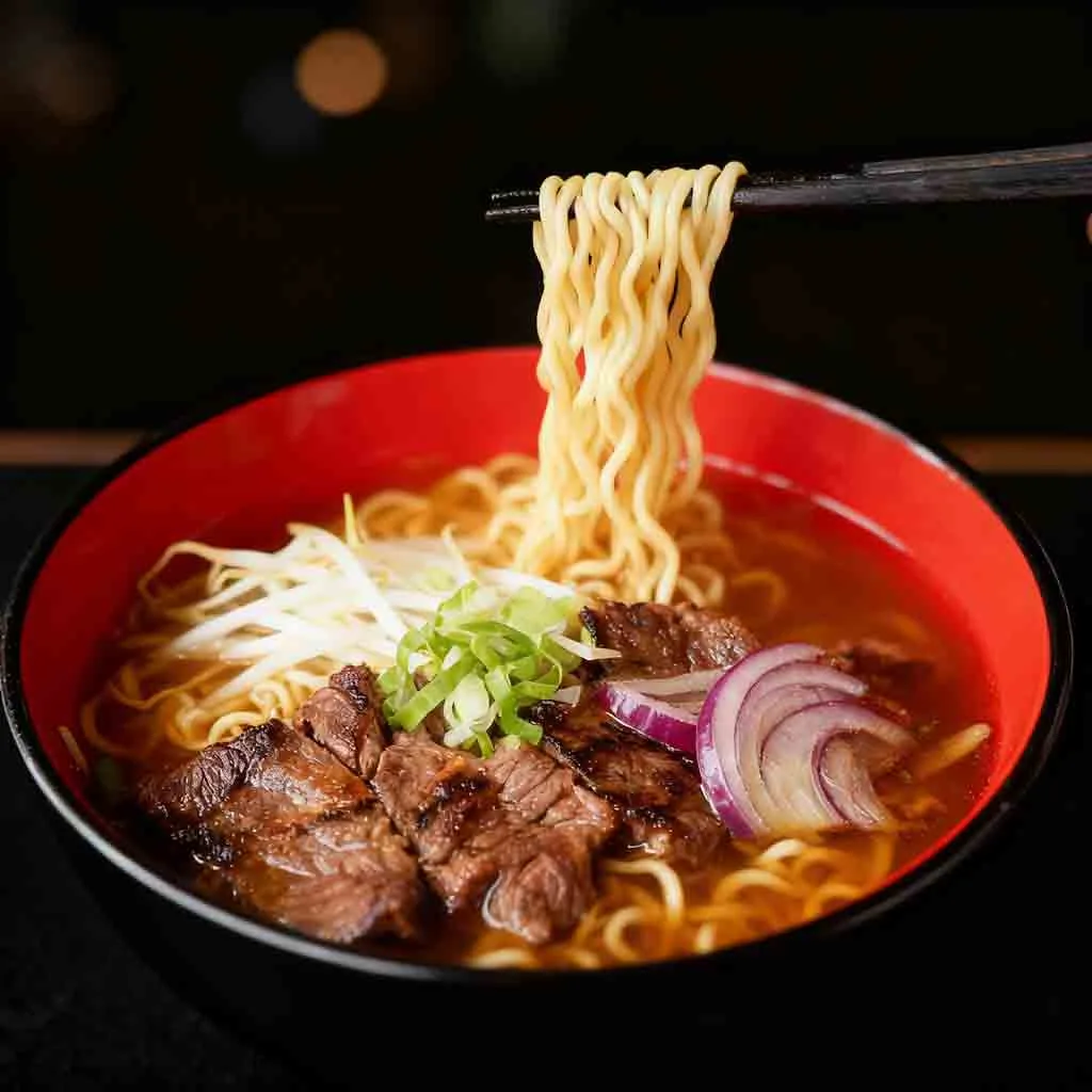 Beef noodle soup humeante