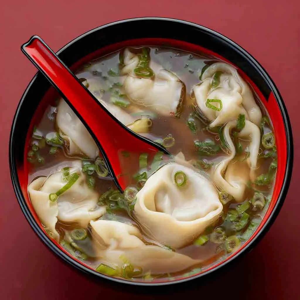 Tazón de wonton soup recién servido en Lily's Noodles